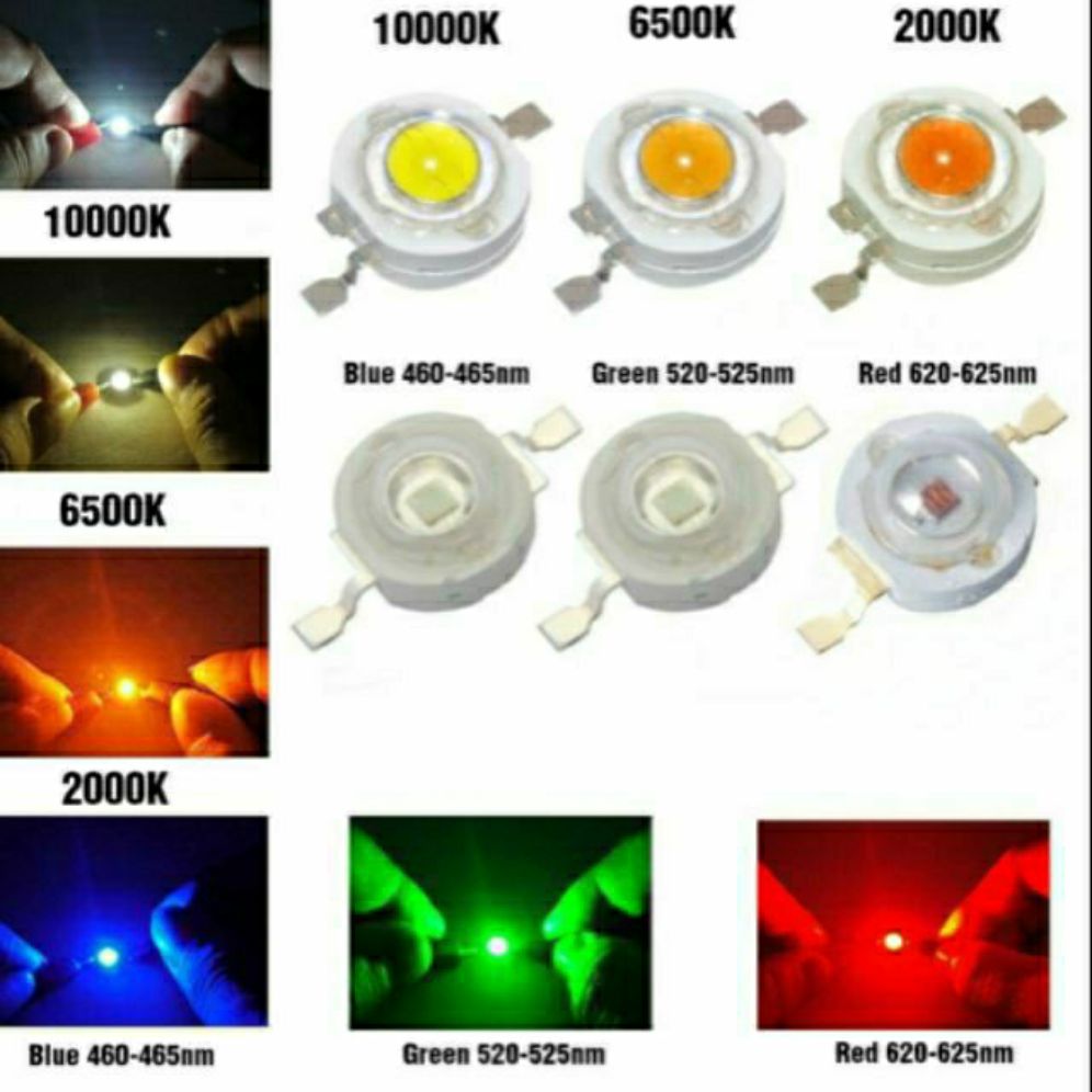 5 Led luxeon 1w các loại màu trắng. vàng. đỏ .xanh lá....(5 bóng)