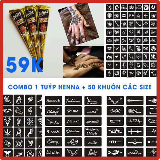 Giá Hủy Diệt] Combo 1 Tuýp Mực Henna Đen + 50 Hình Khuôn( Các Size)