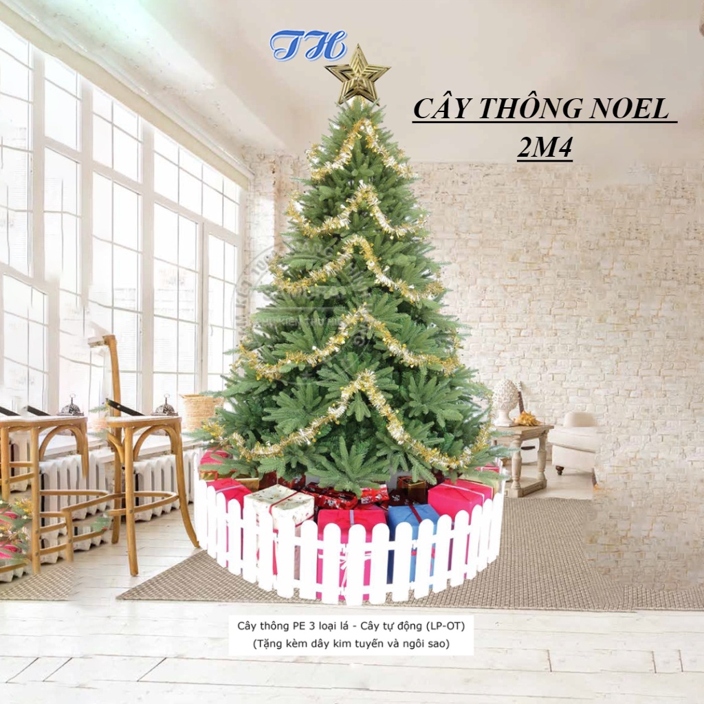 Cây thông noel mẫu PE 3 loại lá 2m4 2M 3M 1M5 - cây thông noel 2m4 trang trí mùa giáng sinh kèm ngôi