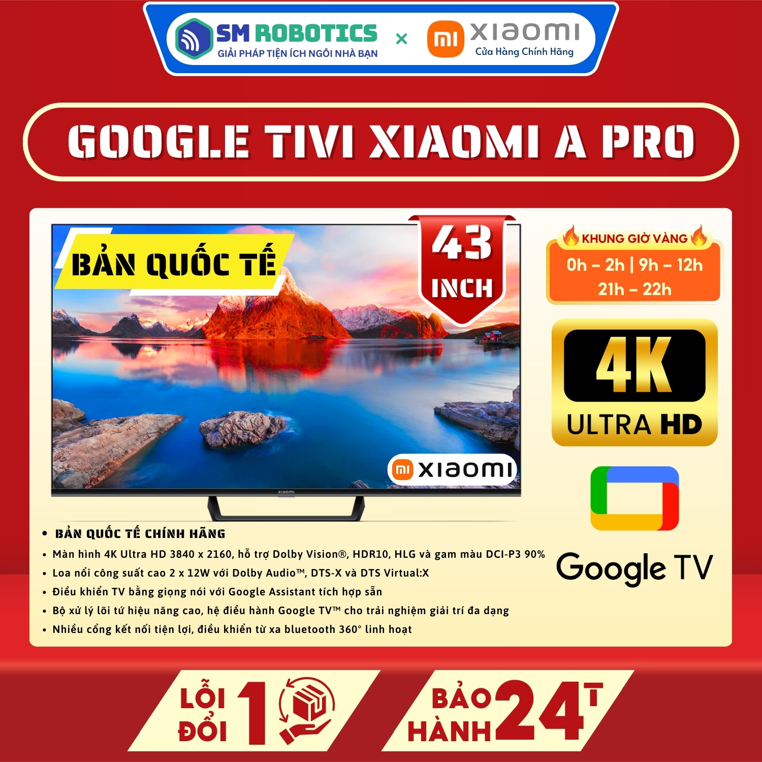 TIVI Thông minh Google Tivi Xiaomi 43A PRO L43M8-A2SEA / Xiaomi A Pro 43 inch New 2023 Chính Hãng - SM ROBOTICS