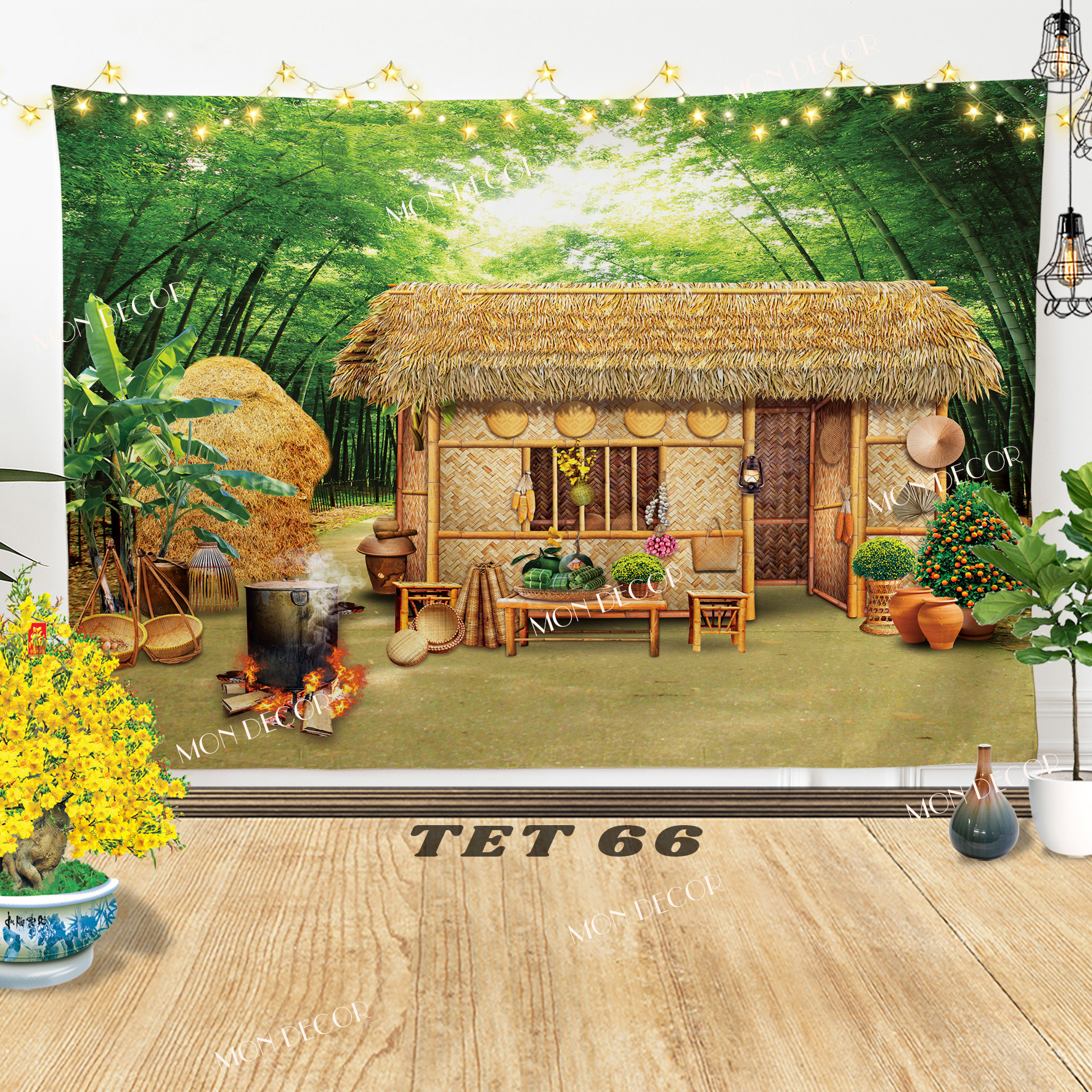 Tranh Vải Tết 3m x 2m3 Phông Nền Tết 2026 Phông Vải Decor Tết 2026 Tranh Vải Trang Trí Tết Phông Nền