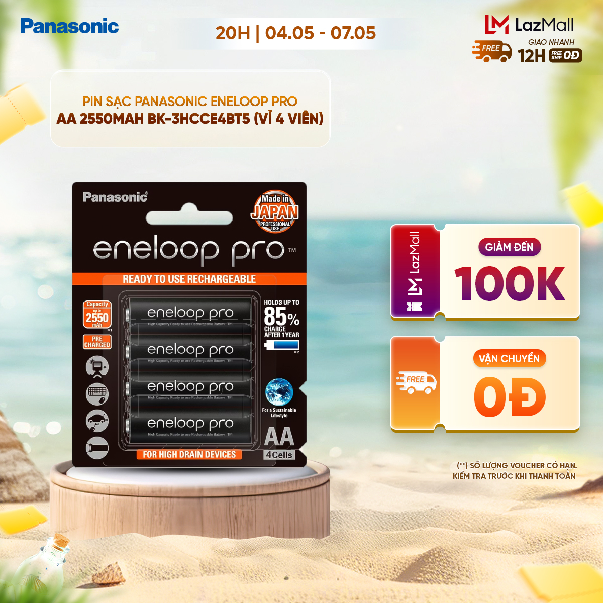 Pin sạc Panasonic eneloop pro AA 2550mAh BK-3HCCE4BT5 (Vỉ 4 viên) - Hàng chính hãng