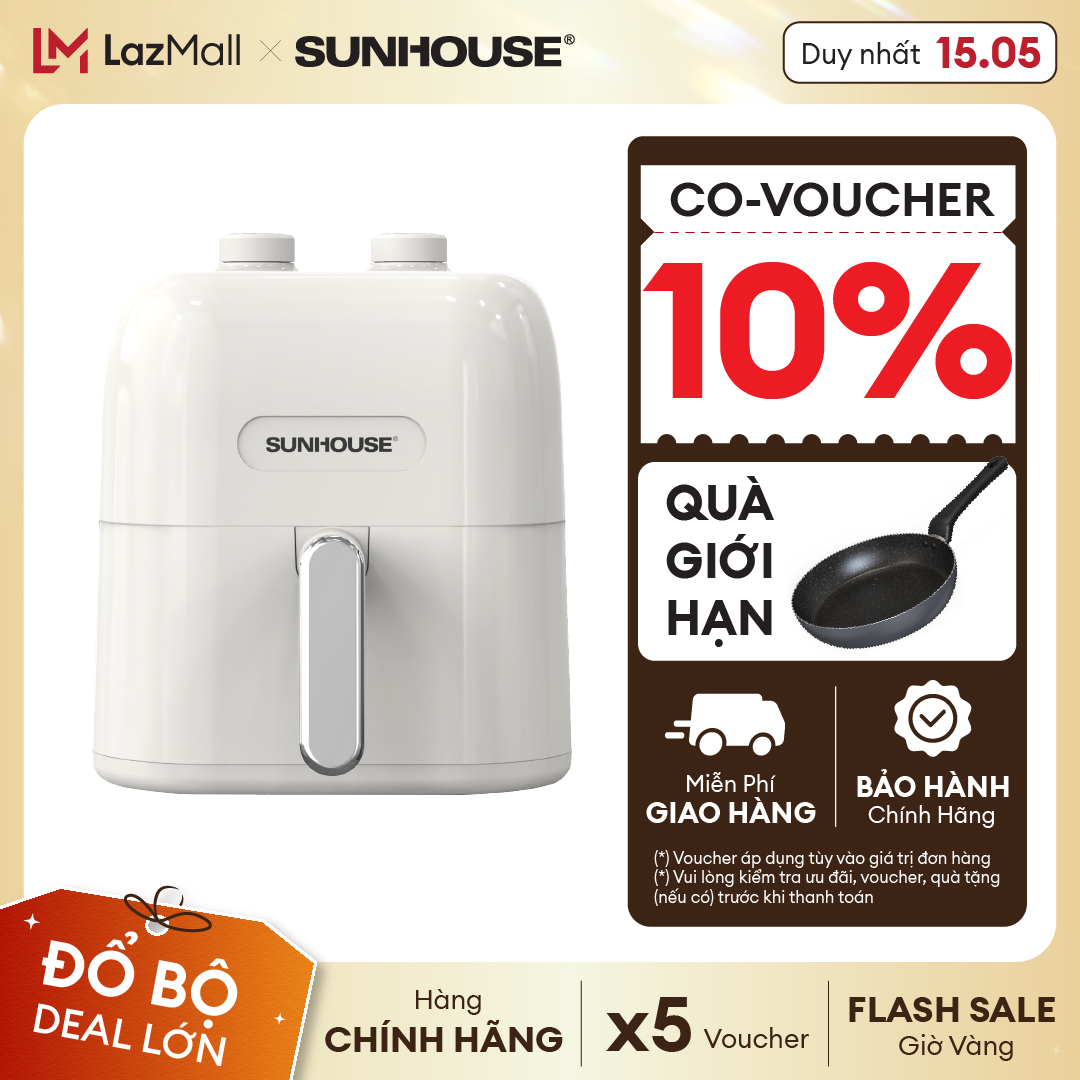 Nồi Chiên Không Dầu Sunhouse SHD4022 5.5L - Trắng, Công nghệ Rapid Air 360 độ