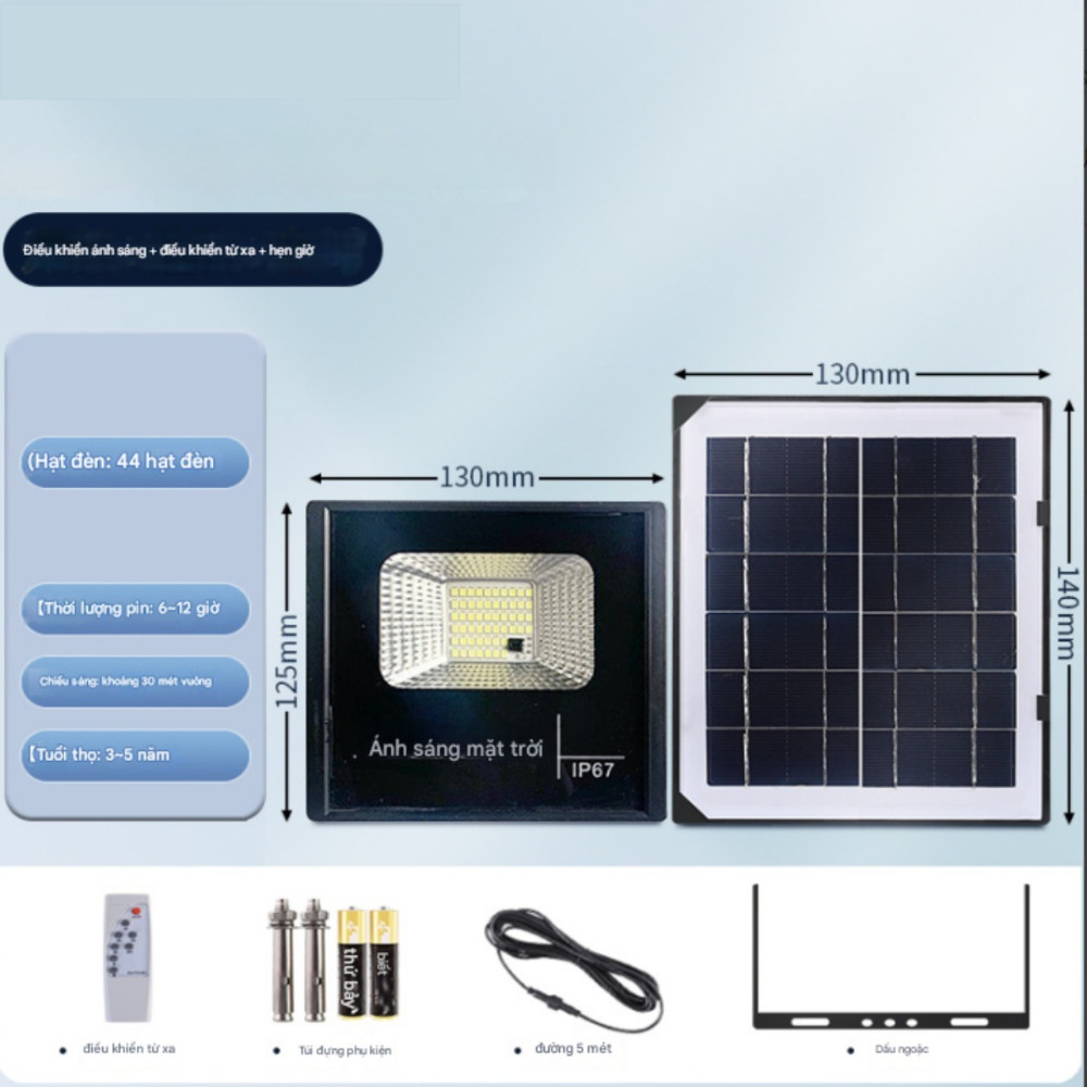 Đèn Năng Lượng Mặt Trời Siêu Sáng IP67 Có Báo Pin Remote – 60W 100W 200W 300W Chống Nước
