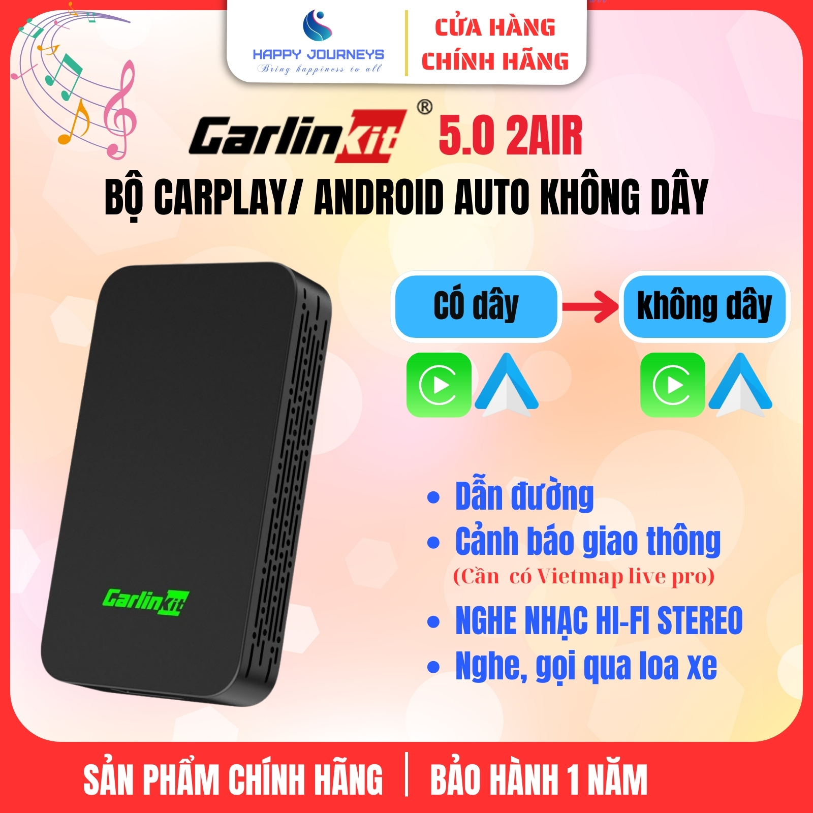 [Carlinkit 5.0 2air] Bộ chuyển đổi kết nối Apple Carplay + Android Auto có dây thành không dây cho x