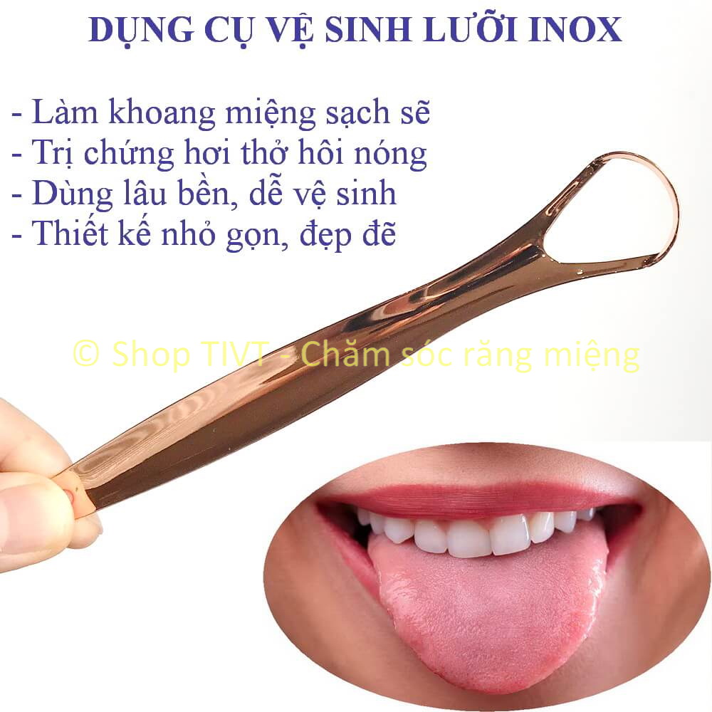 Đồ Nạo/Rơ Lưỡi Bằng Inox Màu Vàng (Đủ Hộp) Vệ Sinh Lưỡi Hết Rêu Lưỡi Sạch Sẽ Khoang Miệng Trị Hơi Thở Hôi Nóng - Tivt