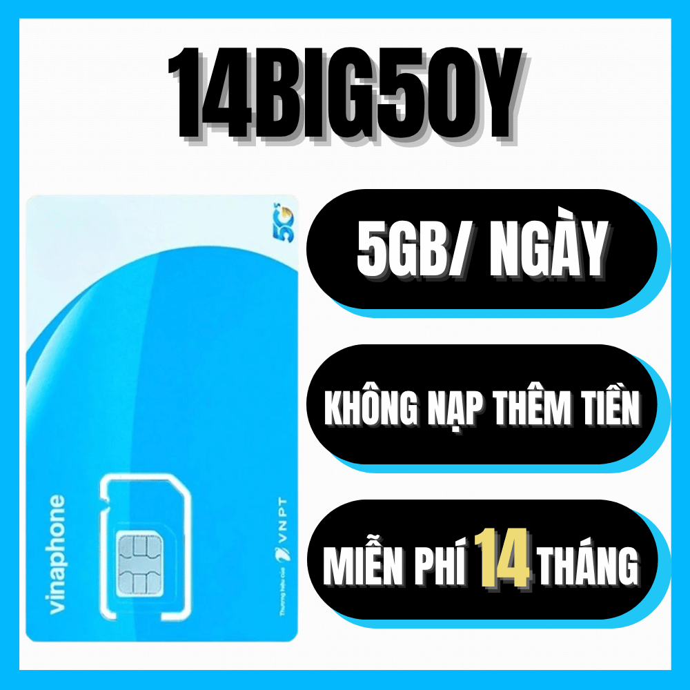 ( SÀI 1 NĂM ) Sim 5G VINAPHONE 1 TỶ GB THẢ GA LƯỢT MẠNG CẢ NGÀY - TRỌN GÓI KHÔNG NẠP TIỀN | 14BIG50Y
