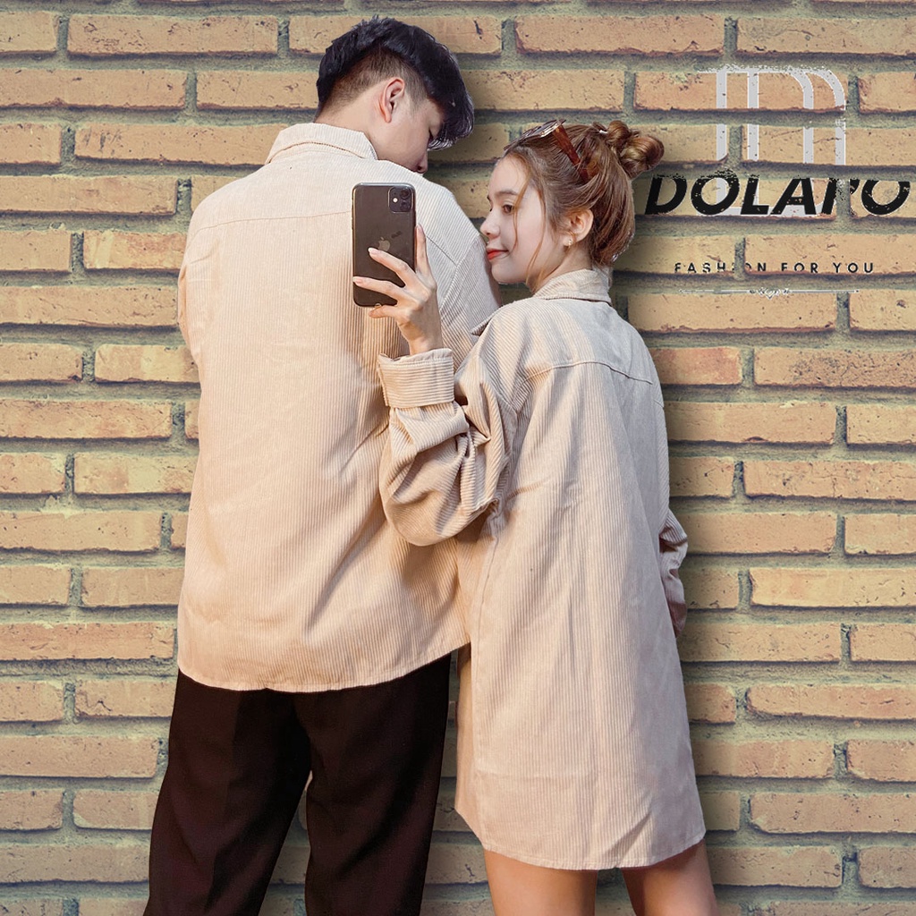 Áo sơ mi tay dài nam nữ dáng rộng cao cấp vải nhung tăm local brand DOLARO áo đôi cặp nhung tăm tay 