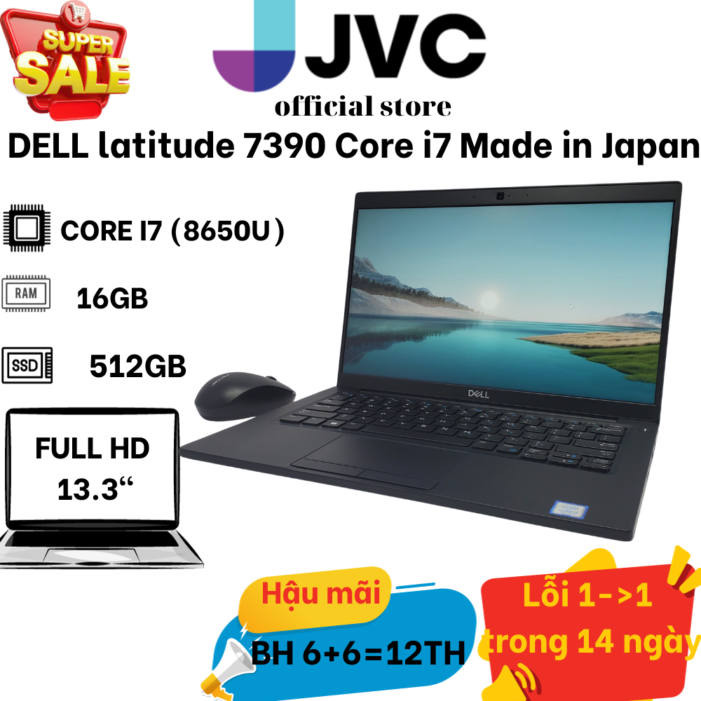 Laptop Dell Latitude 7390 Core i7-8650U RAM 16GB SSD 256GB 13.3inch IPS FHD Pin 4-6H