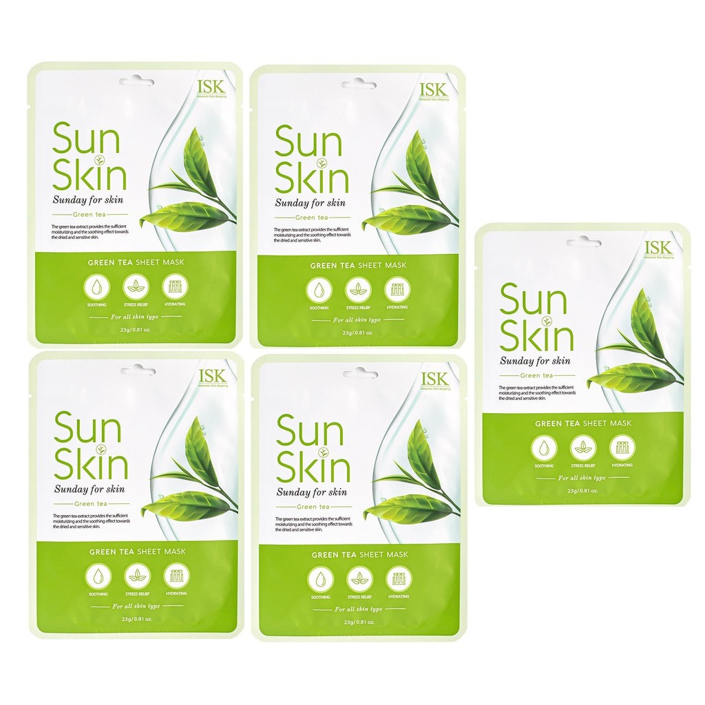 Combo 5 Đắp Mặt Nạ Trà Xanh Kháng Khuẩn Mụn Hàn Quốc Isk Sunskin Sheet Mask 23G/ Gói Sản Phẩm Tốt Chất Lượng Cao Và Cam Kết Hàng Đúng Như Hình Ảnh