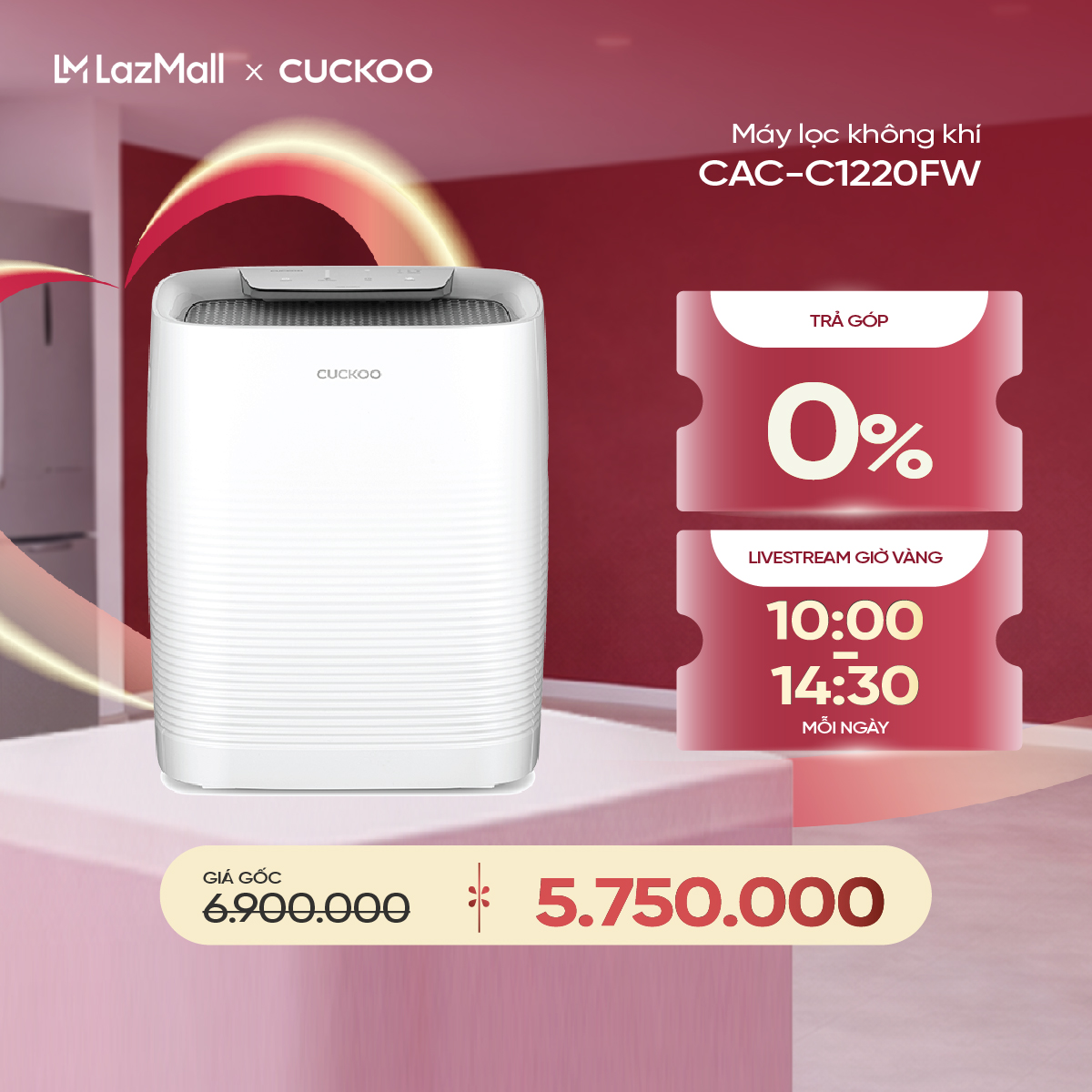 Máy lọc không khí Cuckoo CAC-C1220FW - Kích thước 37.4m², Màu trắng, Hàn Quốc