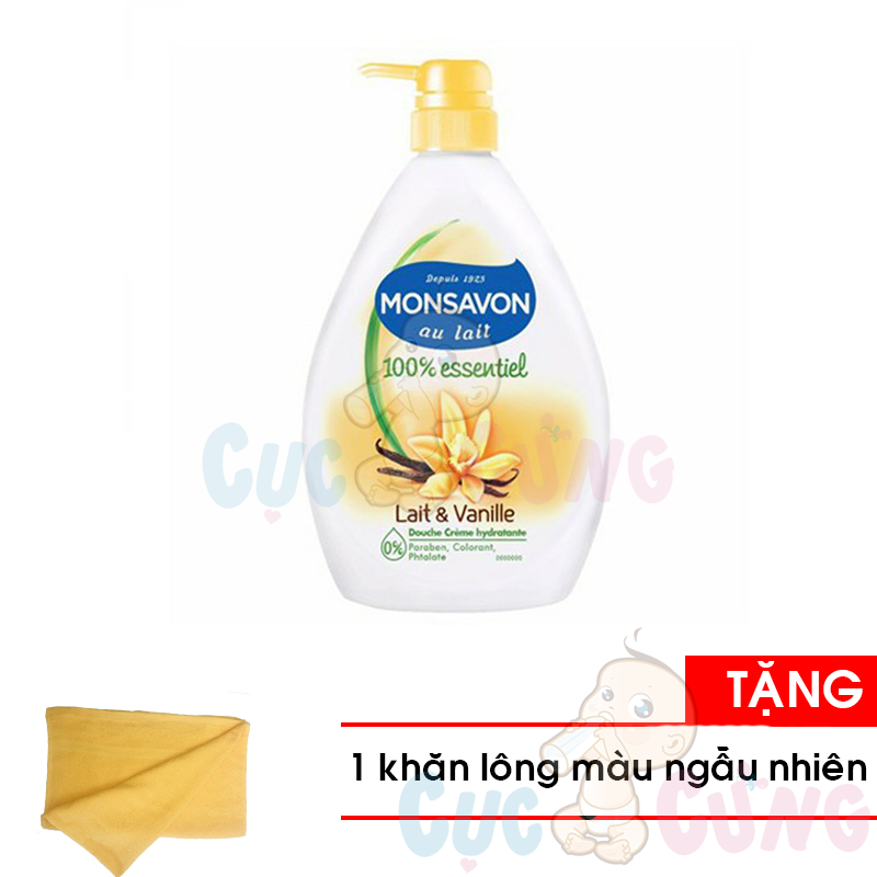 Sữa Tắm Monsavon Chiết Xuất Sữa Và Hoa Vani 1000Ml Tặng 1 Khăn Tắm Cotton Siêu Mềm 25X40Cm