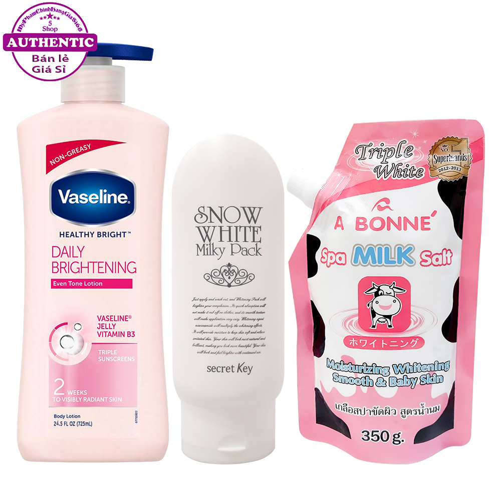 Dưỡng Thể VASELINE + Kem Dưỡng SNOW WHITE SECRET KEY + Muối Tẩy Tế Bào Chết A BONNE (COMBO) [KHÁCH HÀNG VUI LÒNG XEM KỸ PHÂN LOẠI]