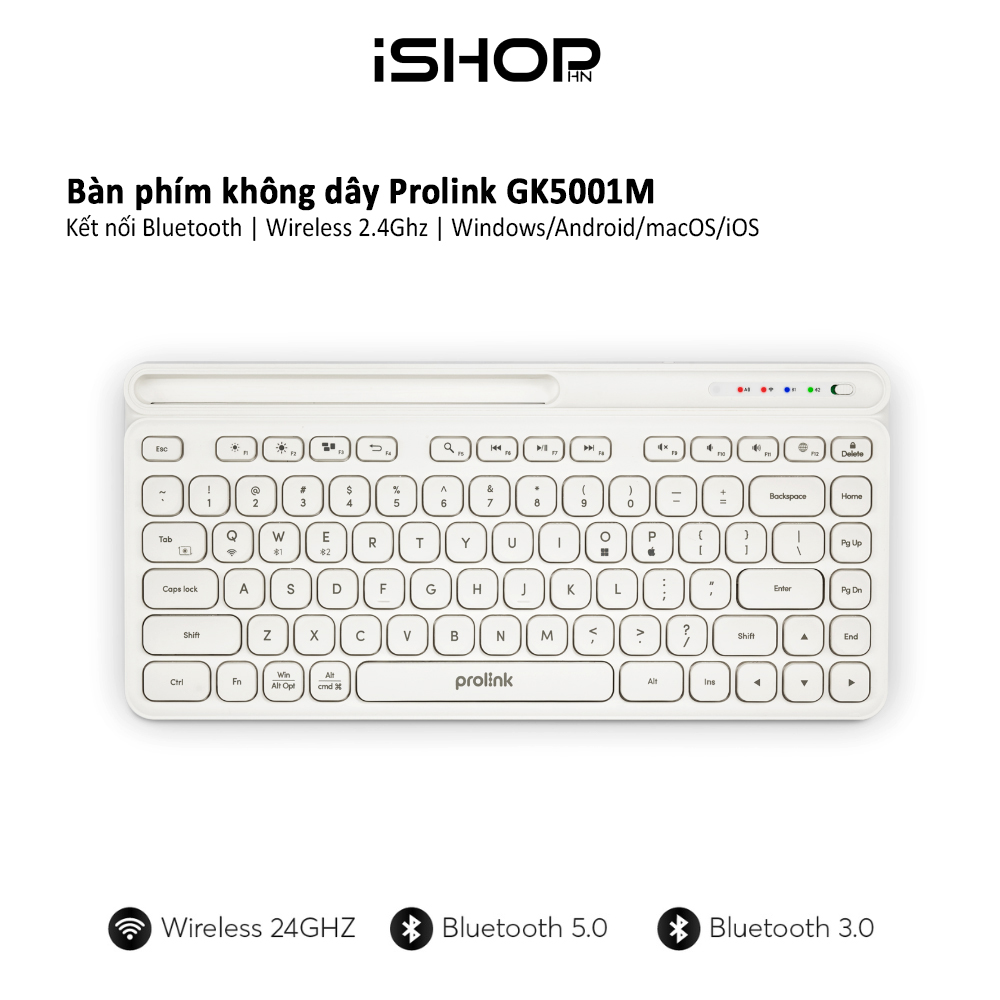Bàn phím không dây Prolink GK5001M thời trang nhỏ gọn kết nối Bluetooth Wireless đa thiết bị Windows