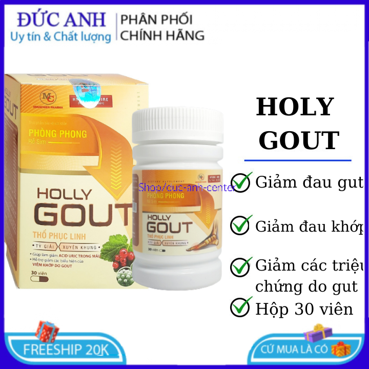 Viên uống Holly Gout– giúp giảm sưng đau nhức khớp ngón chân bàn chân do gout (hộp 30 viên)