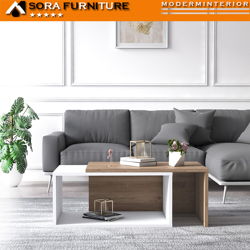 Bàn trà sofa lắp ghép phòng khách tiện dụng Sora 2 màu trắng vân gỗ S0613