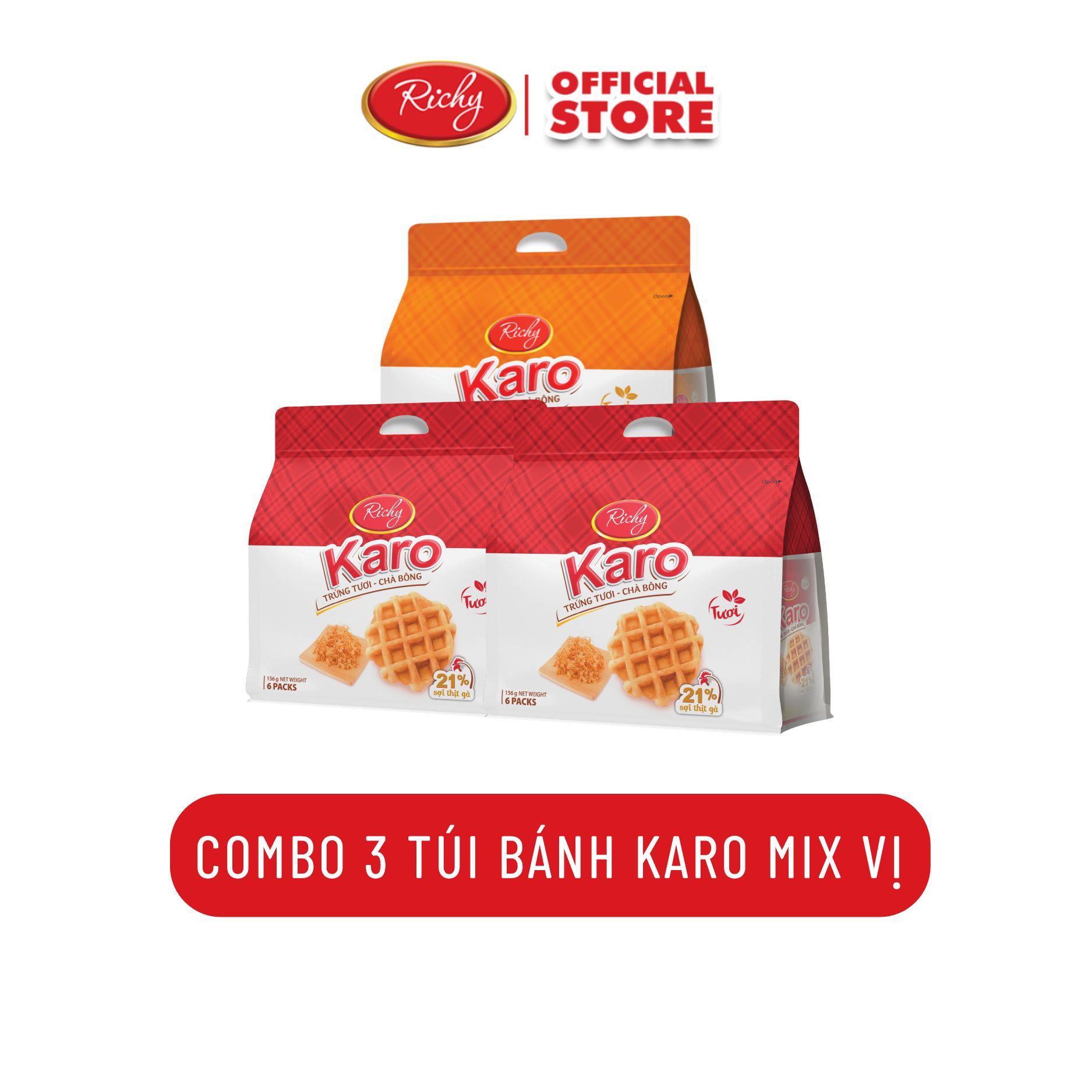 Combo 3 bánh karo mix 2 vị 2 sợi gà + 1 phô mai hoàng kim bánh Karo tươi HSD 45 ngày từ NSX - Bánh k