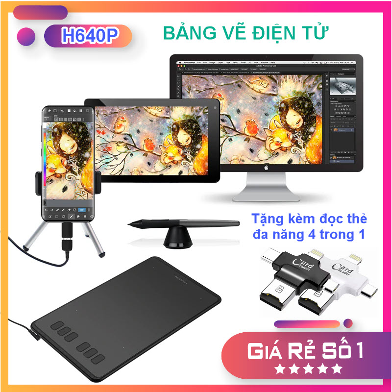 GIẢM SỐC KÈM QUÀ TẶNG THÚ VỊ: Bảng Vẽ Điện Tử HUION INSPIROY H640P Dùng Cho Điện Thoại Android Lapto