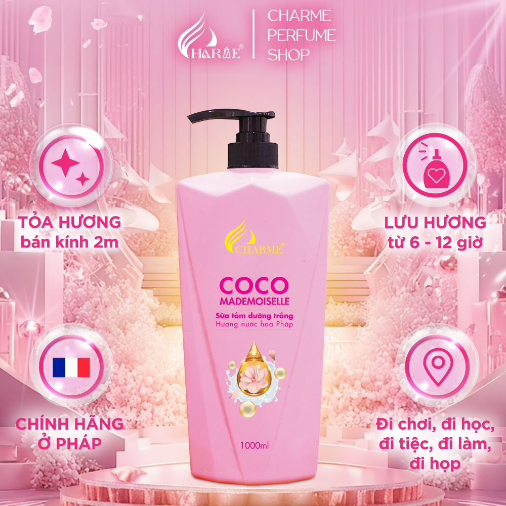 Sữa Tắm Dưỡng Trắng CHARME COCO MADEMOISELLE Hương Nước Hoa 1000ml Cấp Ẩm Trắng Da Thơm Lâu