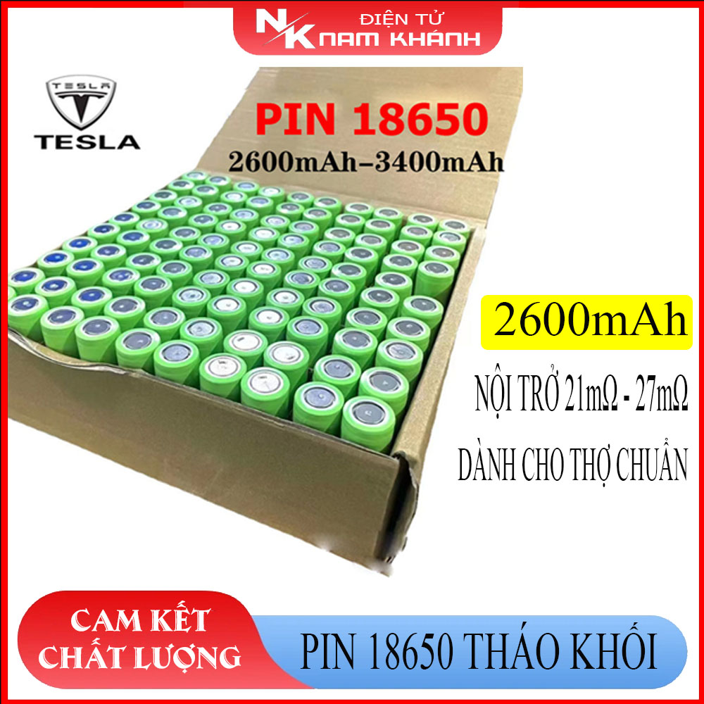 Pin 18650 Tesla Panasonic dung lượng 2600mAh dòng xả 25A loại tháo pin tháo khối xe điện - Hàng chuẩ