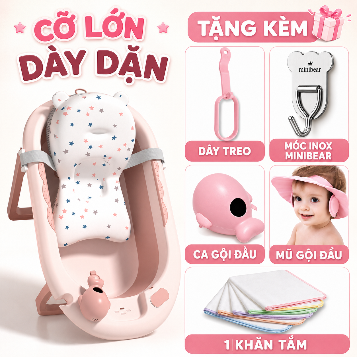 Chậu Tắm Cho Bé Size Đại Gập Gọn MiniBear Thiết Kế Dày Dặn An Toàn Cho Trẻ Sơ Sinh TắmBồn Tắm Trẻ Nhỏ Cao Cấp Mới Nhất