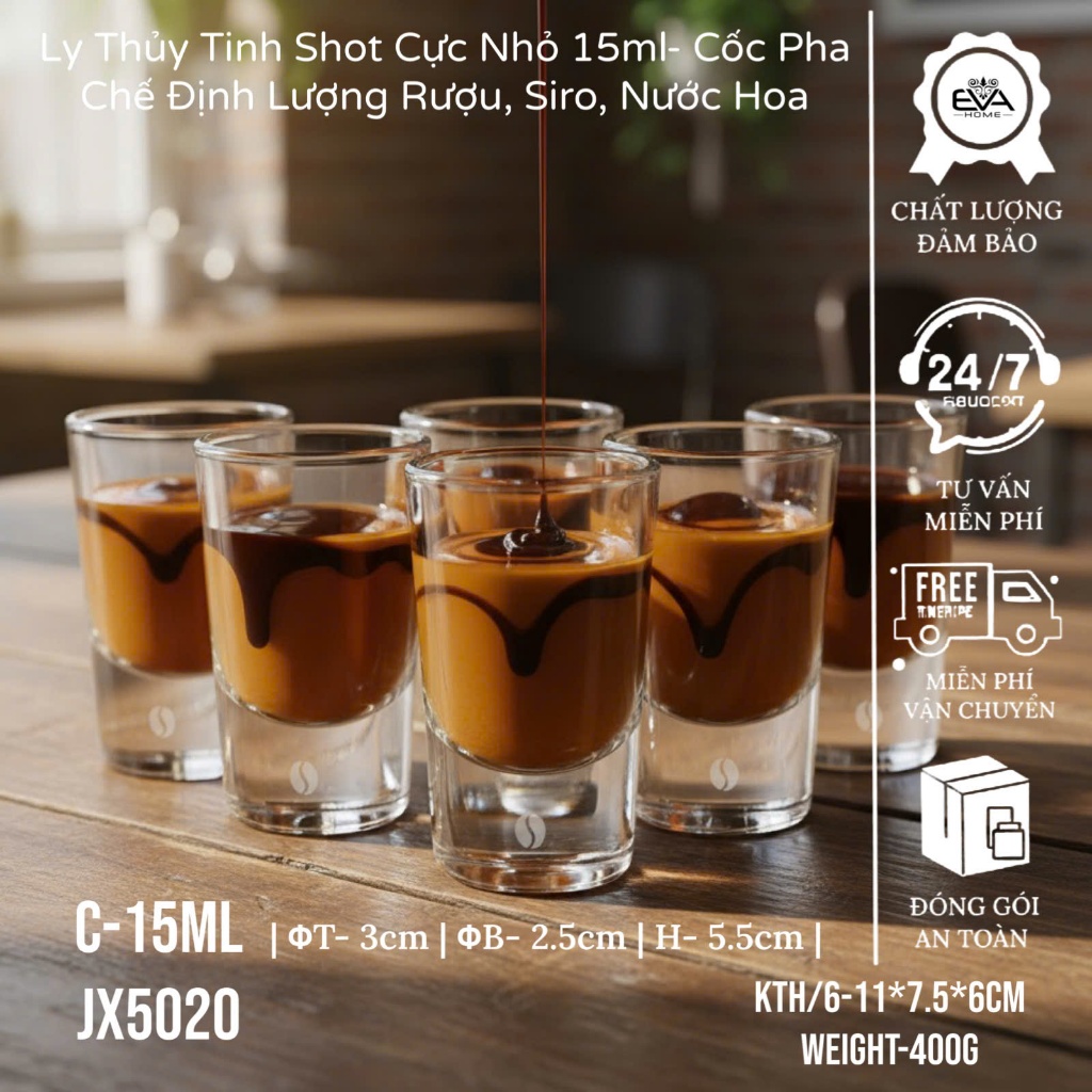 Set 12 Ly Shot Thủy Tinh 35ml Đế Dày Cốc Đong Định Lượng Rượu-Siro Ly Uống Rượu Mạnh Shooter Pha Coc
