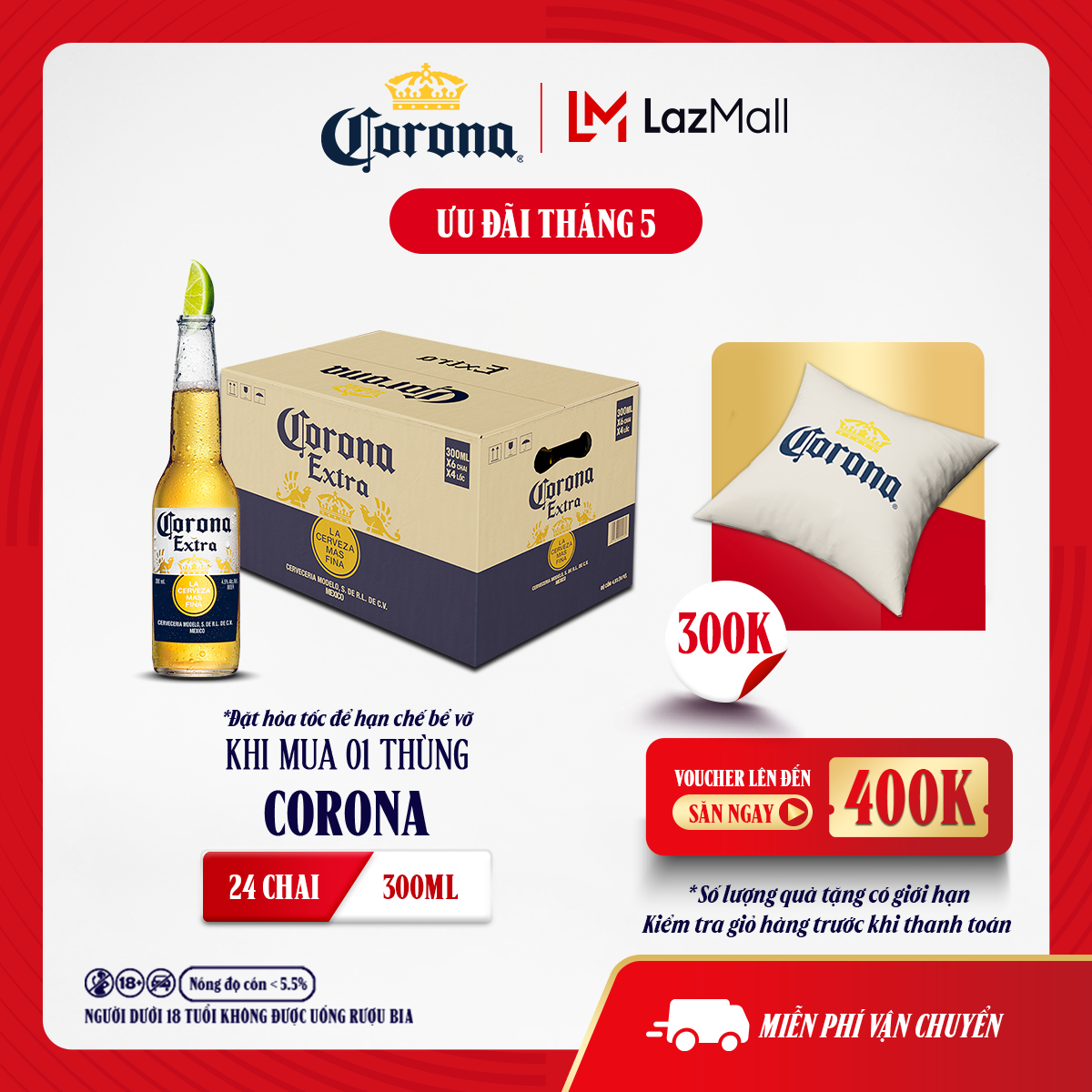 Thùng 24 Chai Bia Corona Extra Nhập Khẩu (300ml/chai)