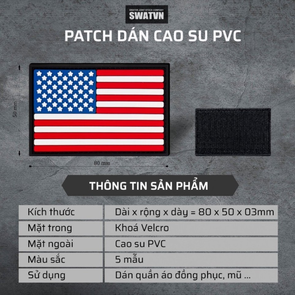 PATCH DÁN CAO SU PVC VELCRO COMBO 2 CÁI | HUY HIỆU CỜ CÁC NƯỚC 3D 80X50MM DÁN BALO MOLLE ÁO MŨ