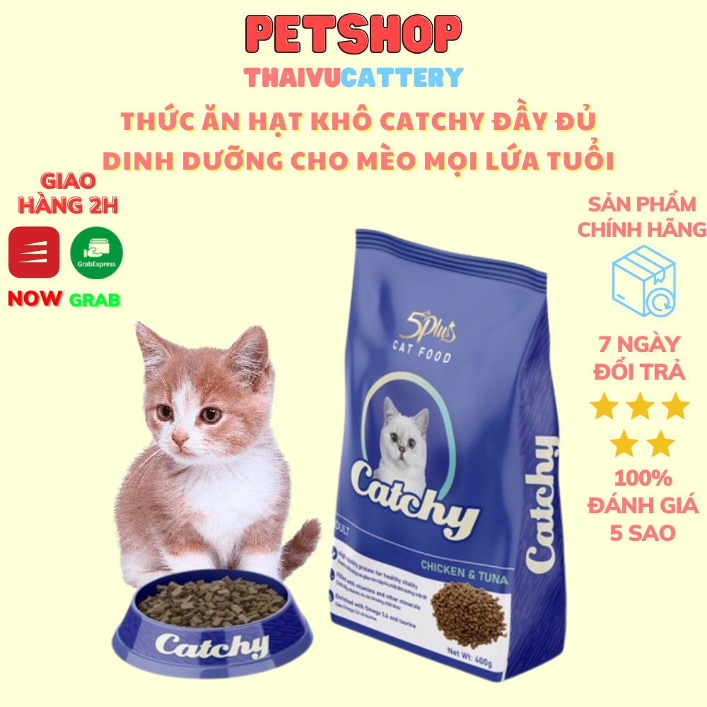 Hạt khô Catchy 5Plus gói 1kg cho mèo trưởng thành và mèo con vị gà cá ngừ thơm ngon