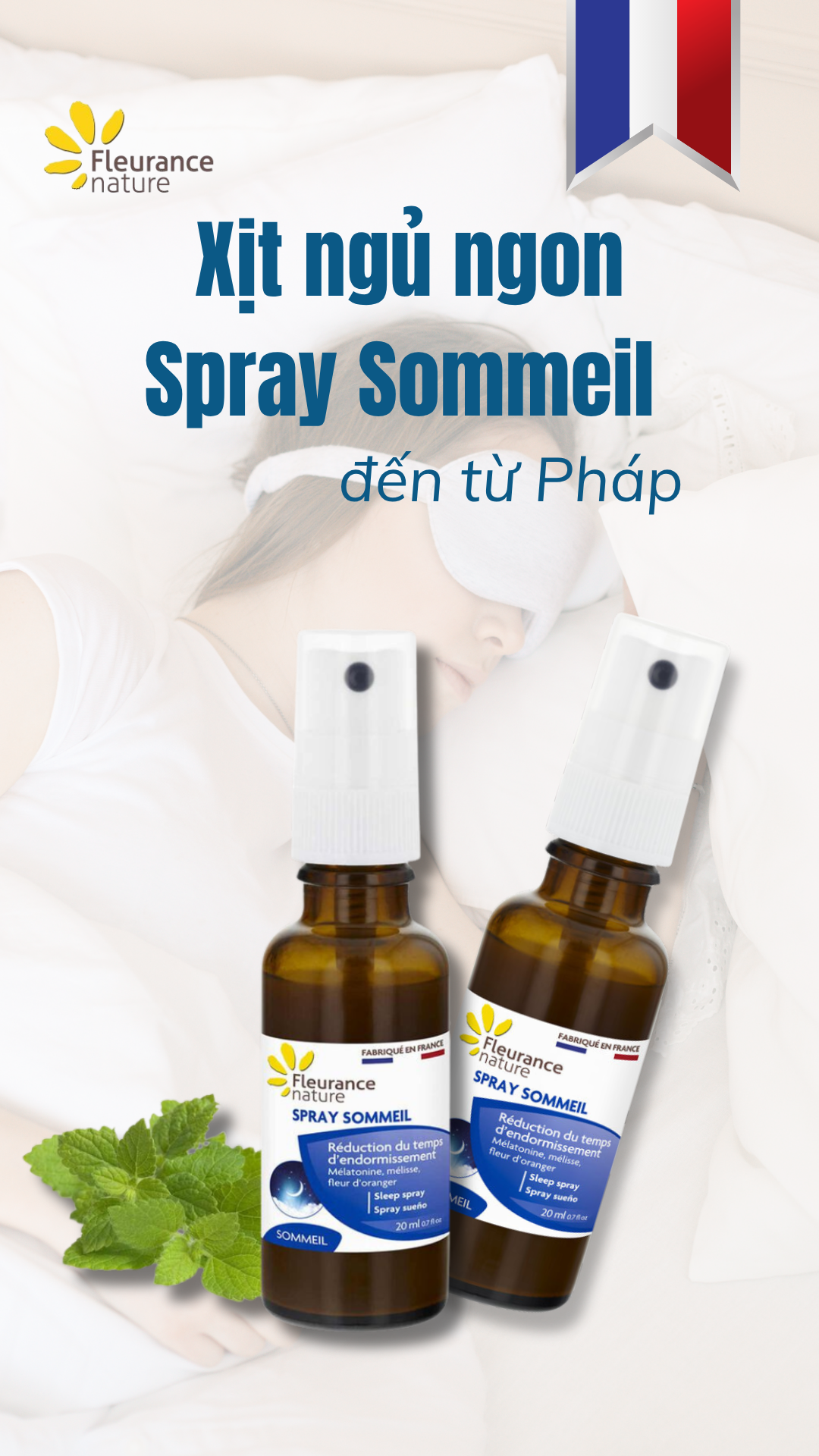 Xịt Ngủ Ngon Spray Sommeil 20ml Fleurance Nature - Bổ Sung Melatonin Giảm Tình Trạng Mất Ngủ Ngủ Khô