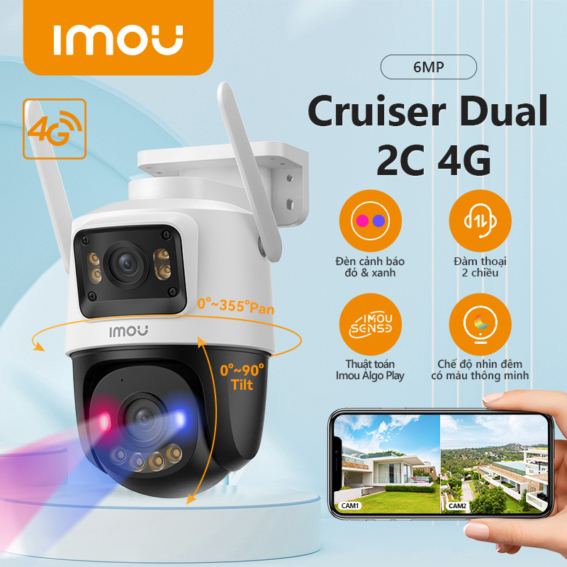 Imou camera Ngoài Trời Cruiser Dual 2C 4G | 6MP | IPC-S7XCP-6M1TED-EU | Đèn cảnh báo đỏ & xanh