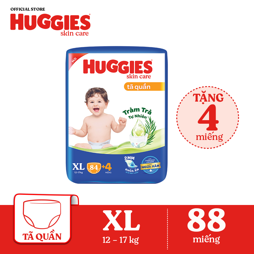 [20h 7-10.8 GIẢM THÊM 90K] Thùng tã/bỉm quần HUGGIES SKINCARE MEGA JUMBO size XL84+4 miếng