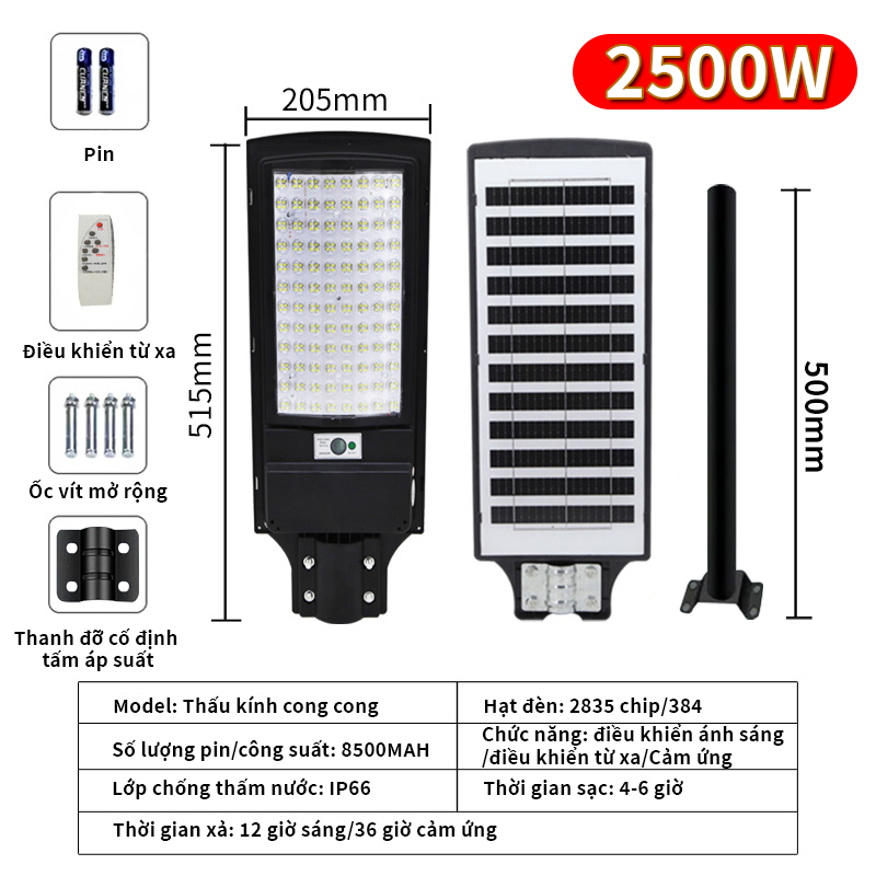 Đèn đường năng lượng mặt trời 2000W 2500W 5000W với cảm biến chuyển động Đèn sân vườn năng lượng mặt trời không thấm nước