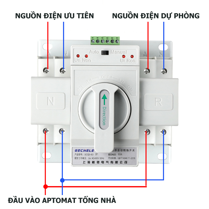 Bộ đổi nguồn điện tự động hai pha ATS 2P 63A cầu dao đảo chiều tự động ATS chuyển nguồn