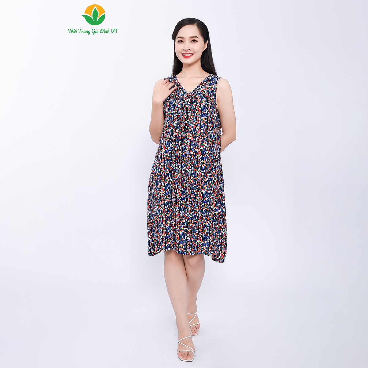 Đầm váy nữ trung niên mùa hè Việt Thắng chất lanh- V02.2308