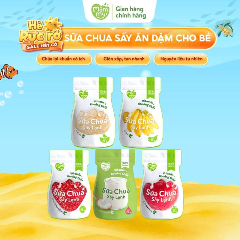 Combo 5 gói sữa chua sấy cho bé Mămmy đủ vị nguyên chất táo tổ yến dâu chuối cho bé từ 6 tháng tuổi - 20 gram