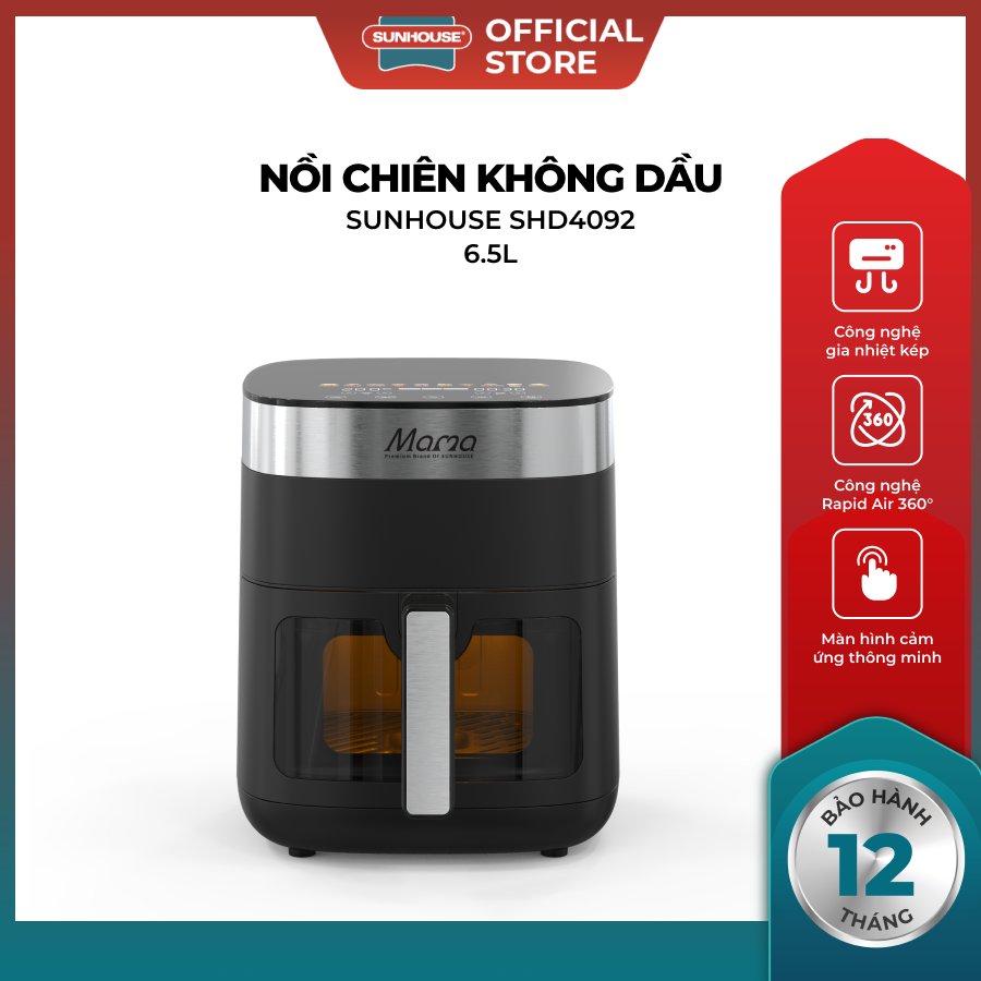 [ƯU ĐÃI 2 TẦNG VOUCHER] Nồi Chiên Không Dầu 65L Sunhouse Mama SHD4092 Công Nghệ Gia Nhiệt Kép Đi Kè