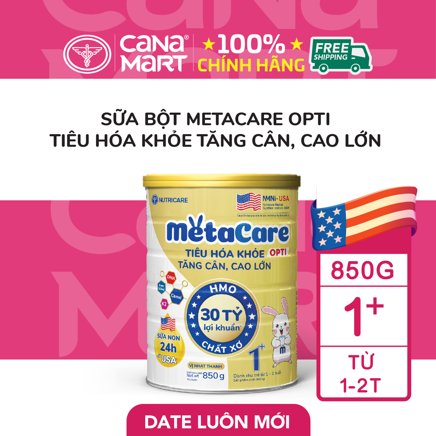 Sữa bột Nutricare MetaCare Opti 1+ tiêu hóa khỏe tăng cân cao lớn (850g)