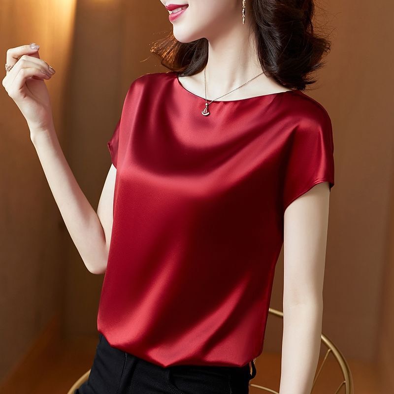 Áo Sơ Mi trung niên nữ U30 U40 U50Áo Nữ Kiểu Cổ Tròn Tay Ngắn Dáng Suông Trẻ Trung HT_ Thời Trang Tr