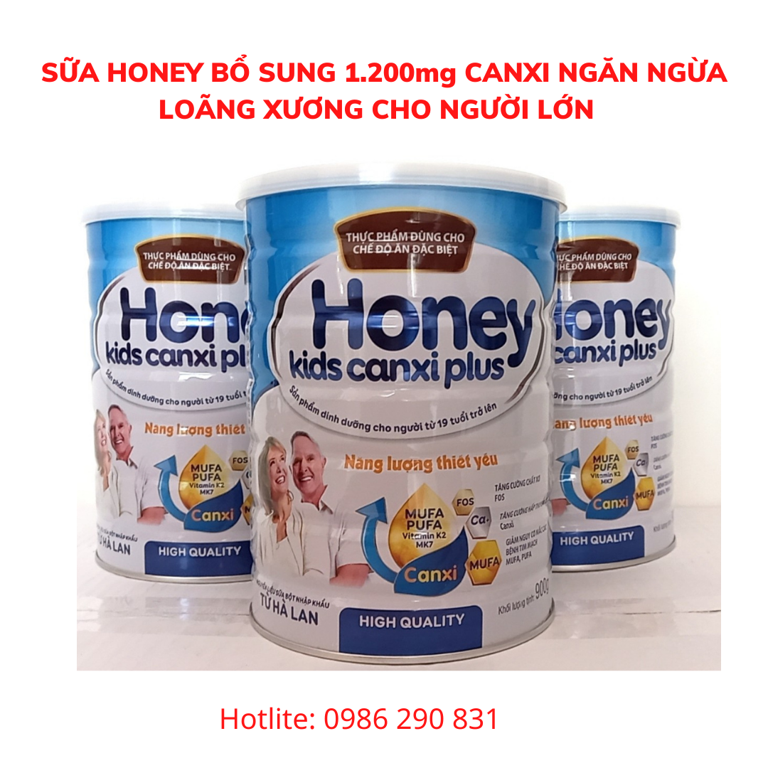 Combo 3 Lon Sữa Honey Kids Canxi Plust Sữa Canxi Dành Cho Người Lớn Tuổi Bổ Sung Dinh Dưỡng Giúp Ăn Ngon Ngủ Tốt Giảm Đau Nhức Tê Mỏi Chân Tay Ngăn Ngừa Loãng Xương. Lon 900Gr