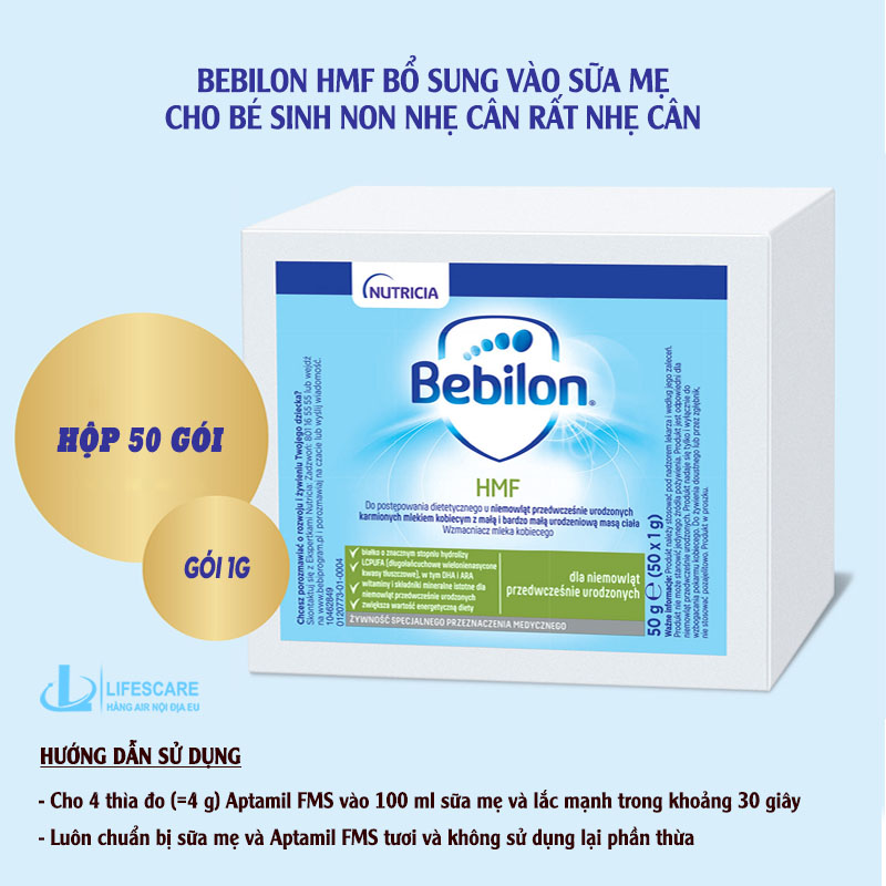 Sữa Bebilon HMF bổ sung vào sữa mẹ cho bé sinh non nhẹ cân rất nhẹ cân 1 g x 50 gói