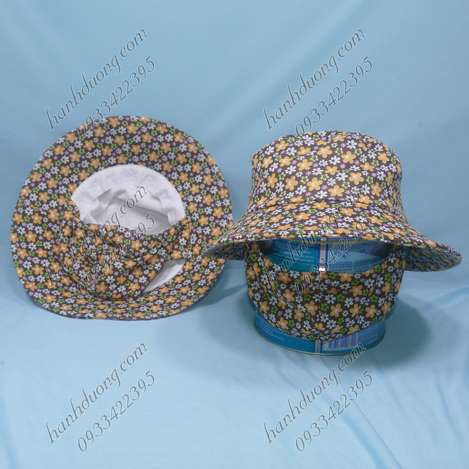 Nón tai bèo vành rộng 7cm của nữ mũ chống nắng nữ kèm khẩu trang vòng đầu 56-57cm có họa tiết bông hoa sáng chất liệu vải cotton thoáng mát
