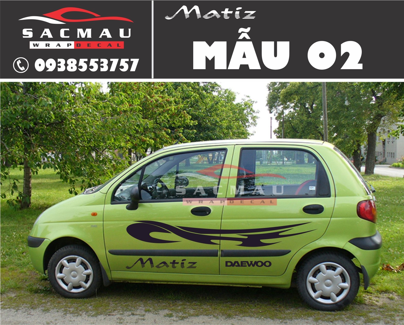 Tem dán xe Daewoo Matiz tem dán xe ô tô thể thao