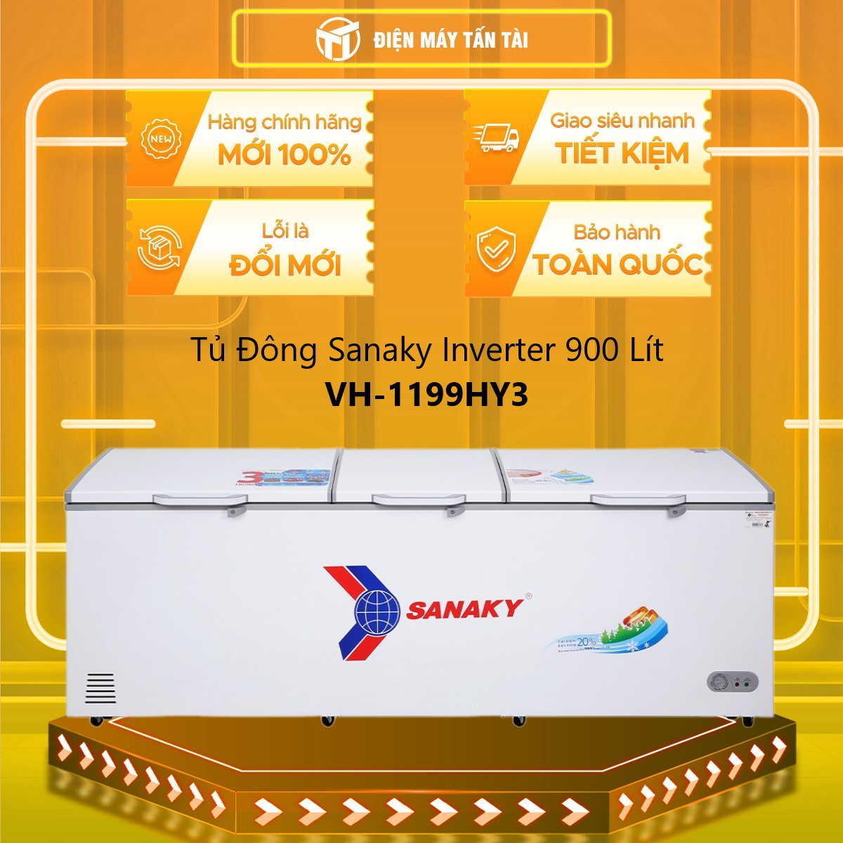 [MỚI 100%] VH-1199HY3 - Tủ đông Inverter SANAKY VH-1199HY3 900L - 1 NGĂN 3 CÁNH DÀN LẠNH ĐỒNG