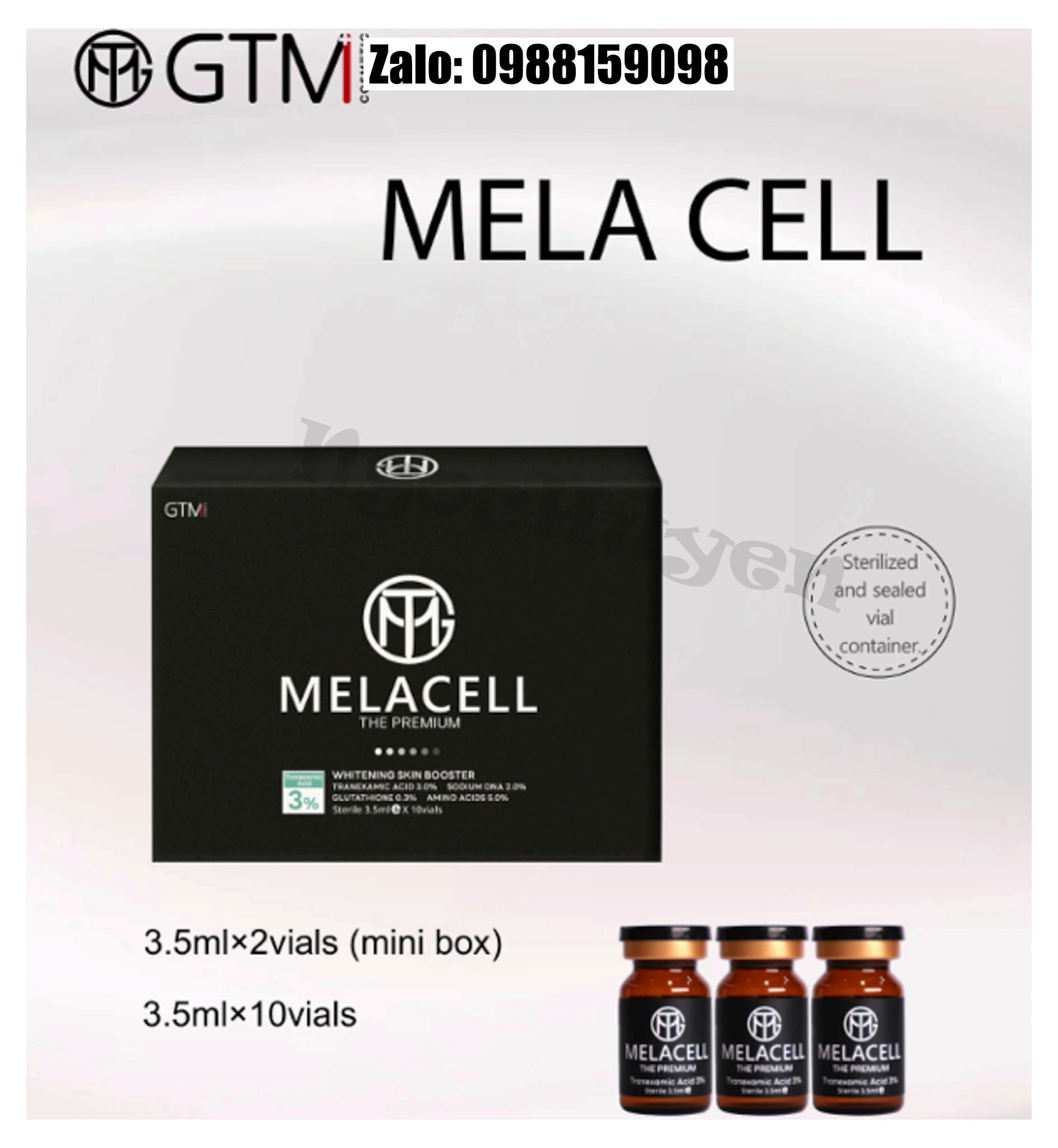 Tinh chất  nám DNA cá hồi GTM MELA CELL 3% - 1 hộp 10 lọ
