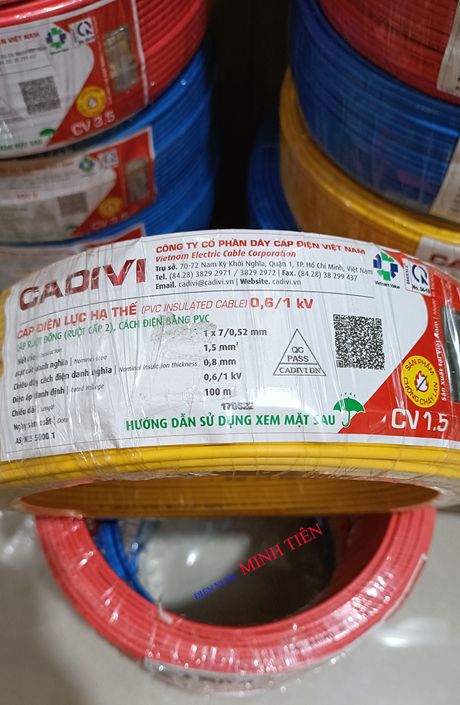 (Bán lẻ 1 mét) Dây điện đơn Cadivi dây cáp điện đơn Cadivi  CV 1.5 CV 2.0 CV 2.5 CV 3.5 CV 4.0 lõi đồng bọc nhựa PVC