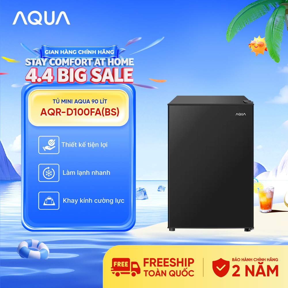 Tủ lạnh mini Aqua 90 lít AQR-D100FA(BS) - Kính chịu lực, Làm lạnh trực tiếp, Màu đen