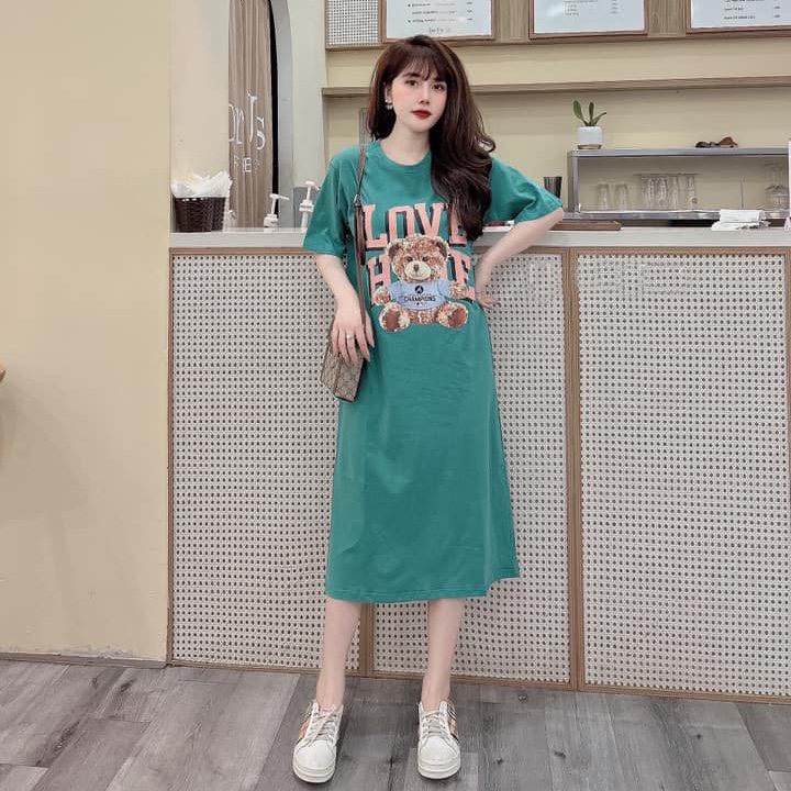 Váy Dáng Suông Nữ Chất Cotton Thoáng Mát In Họa Tiết Đầm Ngắn Tay Hình Gấu  Bông | Shopee Việt Nam