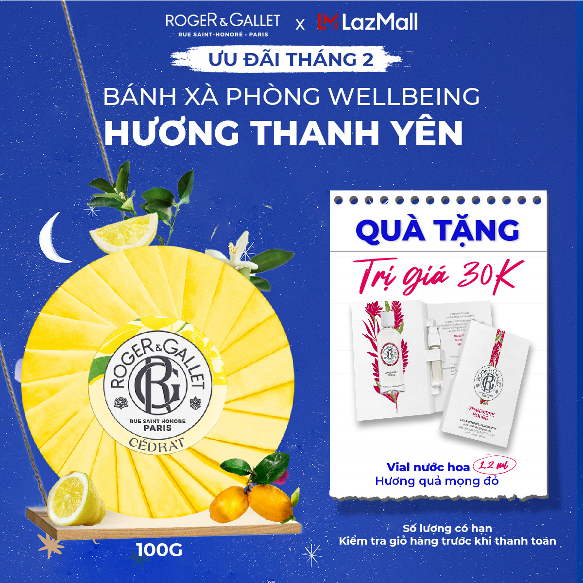 Bánh xà phòng Wellbeing hương thanh yên Roger&Gallet Cédrat 100g