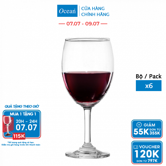 [Cam Kết Đổi Trả Nếu Vỡ] Bộ 6 Ly/Cốc Rượu Vang Đỏ Thủy Tinh - Ocean Classic Red Wine 230ml - Chính Hãng